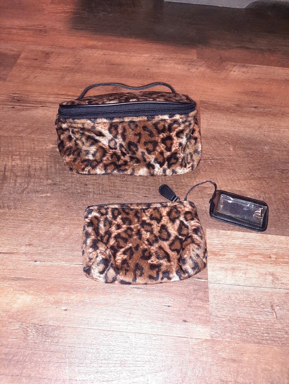 Y2k Style Leopard Print Faux Fur Cosmetic Pouch Set - Brown